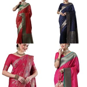 Women's Banarasi Silk Blend Peacock Saree With Unstitched Blouse Piece