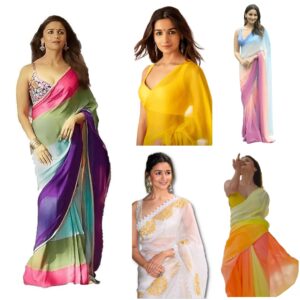 Women's Printed Pure Georgette Saree With Unstitched Blouse Piece (Rocky Aur Rani Ki Prem Kahani Saree)