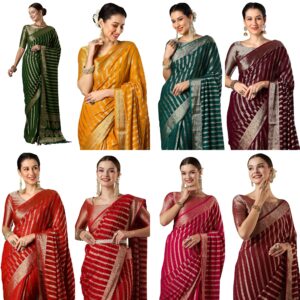 Women's Woven Design Leheriya Georgette Saree With Unstiched Blouse Piece