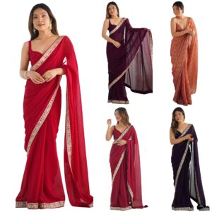 Women's Satin Silk Solid Saree With Unstitched Blouse Piece