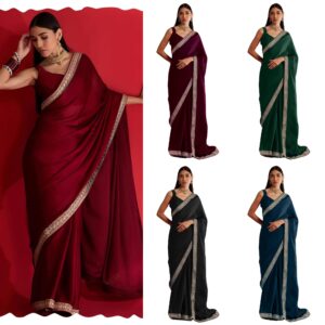 Women's Satin Solid Saree With Unstitched Blouse