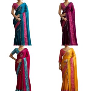 Women's Chiffon Embellished Saree With Unstitched Blouse Piece
