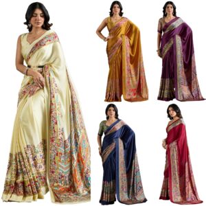 Women's Satin Madhubani Printed Saree With Unstitched Blouse Piece