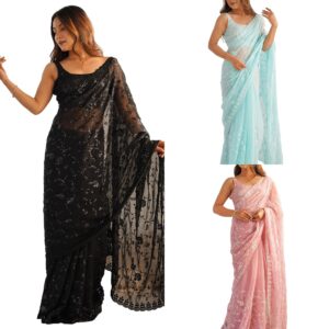 Women's Georgette Embellished Saree With Unstitched Blouse Piece
