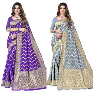 Women's kanjivaram/kanchipuram Silk Blend Jacquard Woven Golden Zari Butta Saree With Unstitched Blouse Piece