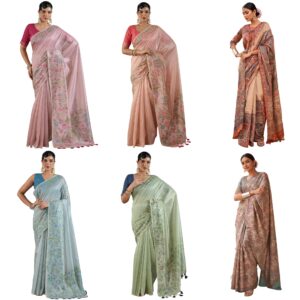 Women's Multicolor Tissue Floral Printed Saree With Unstitched Blouse Piece