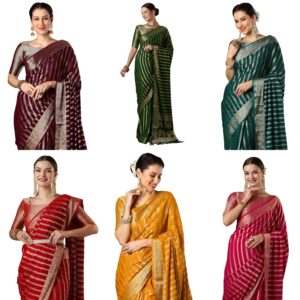 Women's Woven Design Leheriya Georgette Saree With Unstiched Blouse Piece