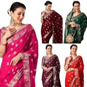 Women's Georgette Zari Woven Design Saree with Unstitched Blouse Piece