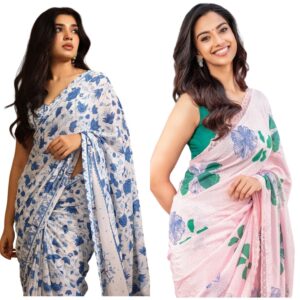 Women's Georgette Printed Saree With Unstitched Blouse Piece