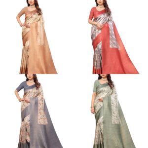 Women's Kanjivaram Banarasi Softy Soft Silk Saree With Unstitched Blouse Piece