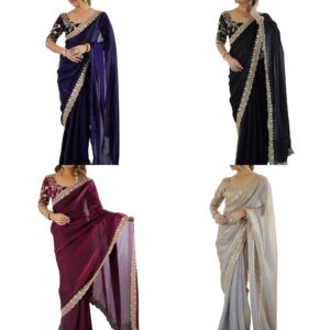 Women's Satin Embellished Saree With Unstitched Blouse Piece