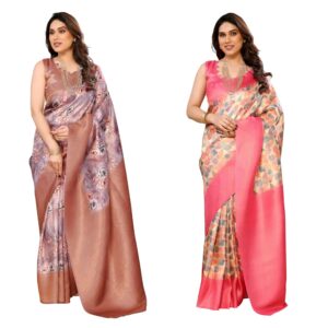 Women's Kanjivaram Banarasi Softy Soft Silk Ready to wear one Minute Drapped Saree With Unstitched Blouse Piece
