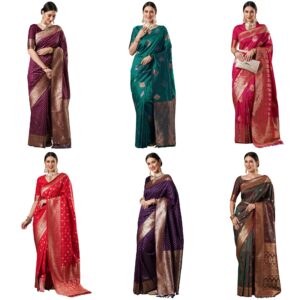 Women's Banarasi Silk Blend Ethnic Motif Zari Work Saree With Unstitched Blouse Piece