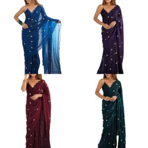 Women's Satin Silk Embellished Saree With Unstitched Blouse Piece
