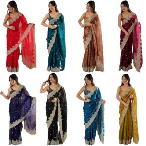 Women's Chiffon Embellished Saree With Unstitched Blouse Piece