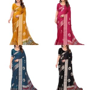 Women's Marshmallow Soft Chiffon Floral & Mandala Art Printed Sari With Zari Boarder Saree Comes With Unstitched Blouse Piece
