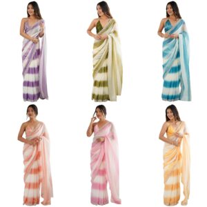 Women's Shimmer Satin Tie and Dye Printed Saree With Unstitched Blouse Piece