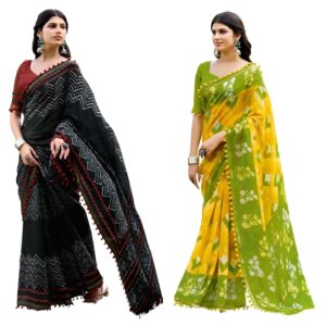 Women's Cotton Geometric Printed Saree With Unstitched Blouse Piece
