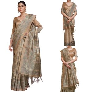 Women's Cotton Silk Madhubani Printed Saree With Unstitched Blouse Piece