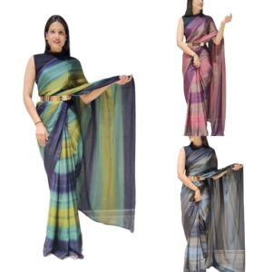 Women's Chiffon Georgette Ready To Wear Draped Saree With Unstitched Blouse Piece