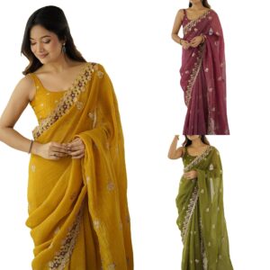 Women's Tissue Embellished Saree With Unstitched Blouse Piece