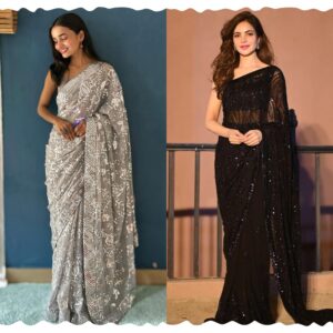 Women's Heavy Georgette Sequence Work Saree With Unstitched Blouse Piece