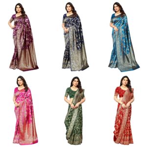 Women's Kanjivaram Banarasi Jacquard Silk Saree With Blouse Piece