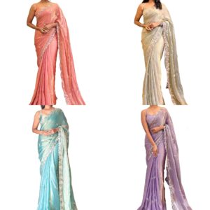Women's Satin Embellished Saree With Unstitched Blouse Piece