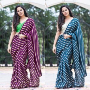 Women's Dola Silk Foil Printed Saree With Unstitched Blouse Piece