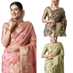 Women's Organza Ethnic Motif Woven Design Saree With Unstitched Blouse Piece