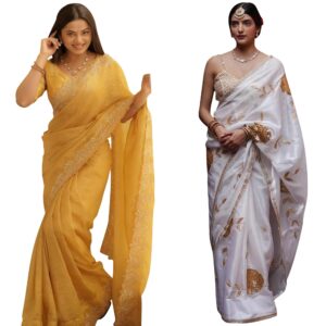 Women's Georgette Embellished Saree With Unstitched Blouse Piece