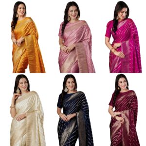Women's Satin Silk Ethnic Motif Woven Design Saree With Unstitched Blouse