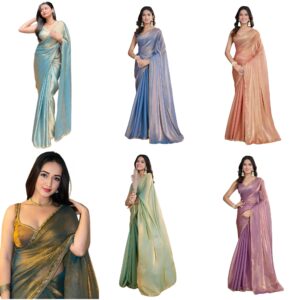 Women's Soft Fandy Silk Saree With Hand Work Lace Boarder & Comes With Unstitched Blouse Piece