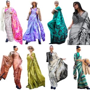 Women's Crepe Digital Print Designer Saree With Unstitched Blouse Piece