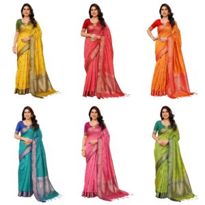 Women's Cotton Silk Jacquard Boardered Saree With Unstitched Blouse Piece
