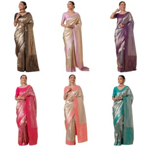 Women's Multicolor Kanjeevaram Silk Paisley Printed Saree With Unstitched Blouse
