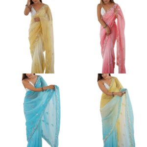Women's Chiffon Embellished Saree With Unstitched Blouse Piece