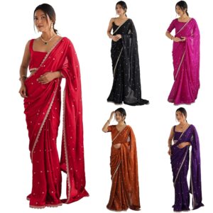 Women's Pure Georgette Embroidered Saree With Unstitched Blouse Piece